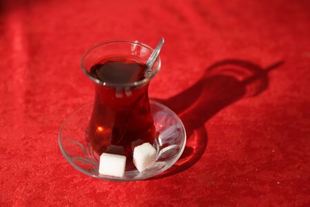 Black turkish tea as served in Istanbulの写真素材