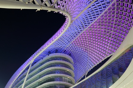The Yas Marina Hotel illuminated at night, Abu Dhabiのeditorial素材