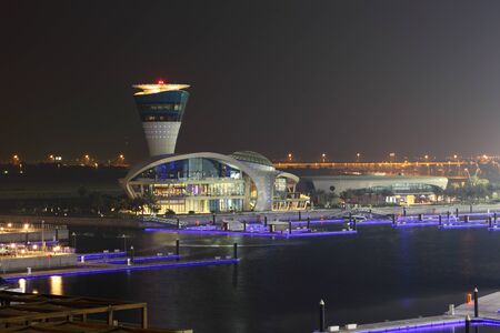 Yas Marina in Abu Dhabi illuminated at night. United Arab Emiratesのeditorial素材