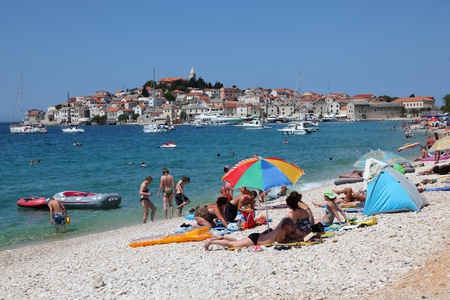Pebble beach at the Croatian town Primosten. Photo taken at 7th of July 2011
