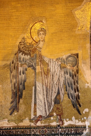 Ancient mosaic of an angel. Hagia Sophia Mosque, Istanbulのeditorial素材