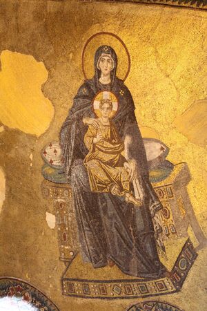 Virgin Mary and Jesus Christ Mosaic in Hagia Sophia Mosque, Istanbul Turkeyのeditorial素材