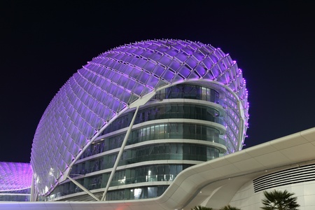 Yas Marina Hotel illuminated at night, Abu Dhabi United Arab Emirates. Photo taken on 1st June 2011のeditorial素材