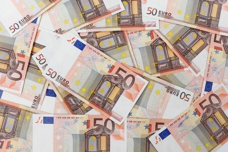 Fifty euro banknotes background