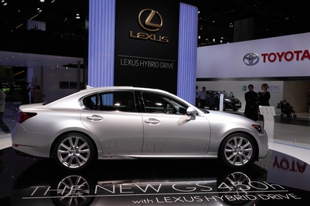 FRANKFURT - SEPT 24: The Lexus GS450h Hybrid Drive at the 64th IAA (Internationale Automobil Ausstellung) on September 24, 2011 in Frankfurt, Germanyのeditorial素材