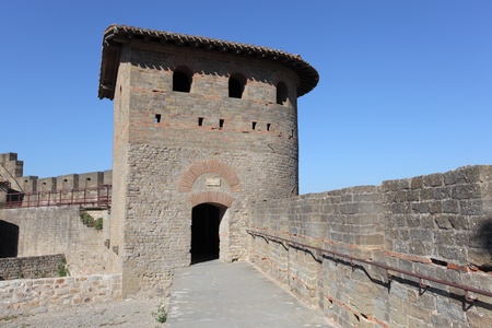 Fortified wall of the medieval town Carcassonne in Franceのeditorial素材