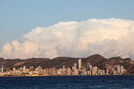 Skyline of the Mediterranean city Benidorm, Spainの写真素材