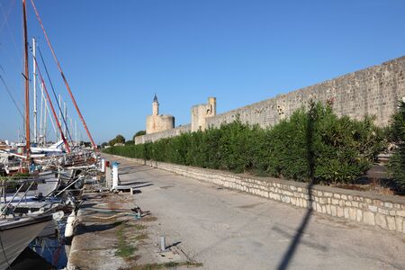 City wall of the medieval town Aigues-Mortes, Franceのeditorial素材
