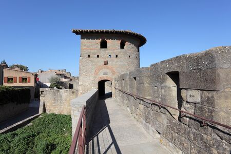 Fortified wall of the medieval town Carcassonne in Franceのeditorial素材