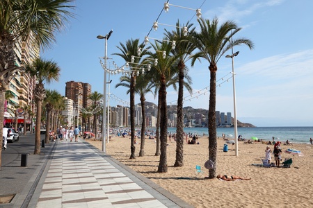 Beach in Mediterranean resort Benidorm, Spain. Photo taken at 20th of October 2011のeditorial素材