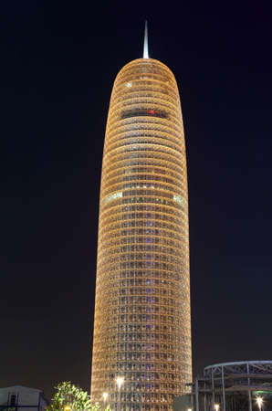 Burj Qatar illuminated at night, Doha West Bay, Qatar. Photo taken at 9th January 2012