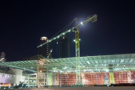 Construction site in Doha at night, Qatarのeditorial素材