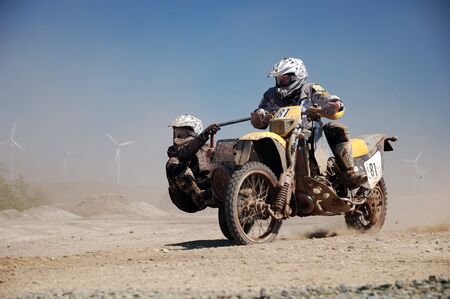 Rally motorcycle with sidecar at offroad competitionのeditorial素材