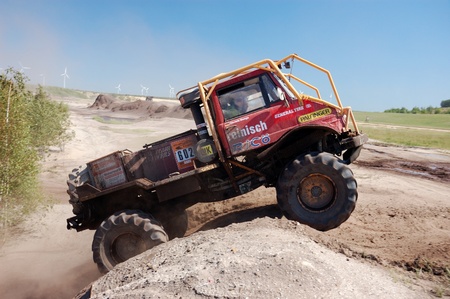 Mercedes Benz Unimog rally truck at offroad competitionのeditorial素材