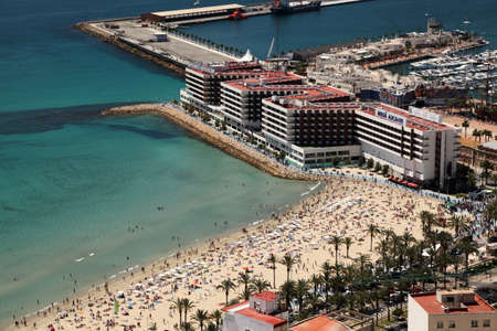 Aerial view of the beach and marina in Alicante, Spain. Photo taken at 1st of Mai 2012のeditorial素材