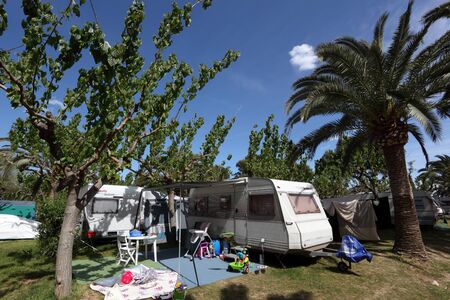 Caravan on a camping site in Spain. Photo taken at 24th April 2012のeditorial素材