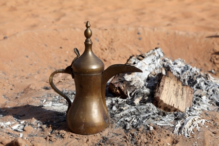 Traditional Arabian Coffee Pot at Bedouin Camp in the desertの写真素材