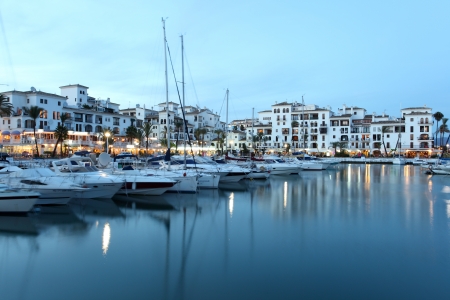 Marina in La Duquesa at dusk. Costa del Sol, Andalusia Spainのeditorial素材