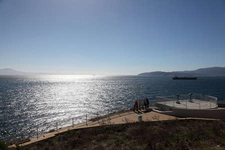View from the Europa Point in Gibraltar. On the left site is Africa on the right is Europeのeditorial素材