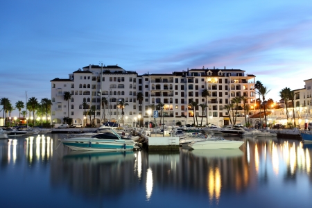 Marina in La Duquesa at dusk. Costa del Sol, Andalusia Spainのeditorial素材