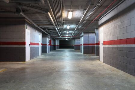 Empty underground garage in a residential buildingのeditorial素材