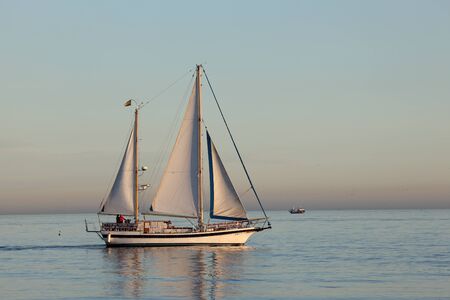 Small sail ship in the Mediterranean Sea. Costa del Sol, Andalusia, Spainのeditorial素材