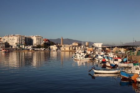 Fishing boats in the port of Estepona, Costa del Sol, Andalusia Spainのeditorial素材