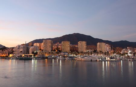 Marina of Estepona at dusk. Costa del Sol, Andalusia, Spainの写真素材