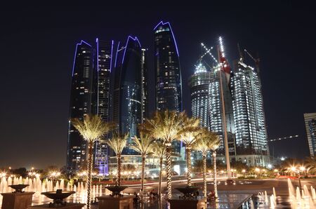 Skyscrapers in Abu Dhabi at night. United Arab Emiratesのeditorial素材