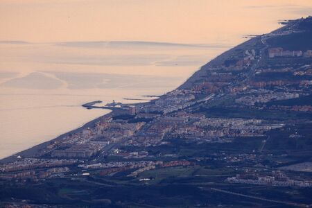 Aerial view of San Luis de Sabinillas at dusk. Costa del Sol, Andalusia, Spainの写真素材