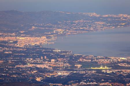 Aerial view of Marbella coast at night. Costa del Sol, Andalusia, Spainの写真素材