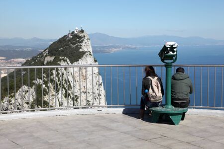 Tourists enjoying the panoramic view from the Top of the Rock platform in Gibraltarのeditorial素材