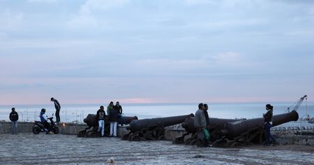 Old cannons in the fort of Tangier, Moroccoのeditorial素材
