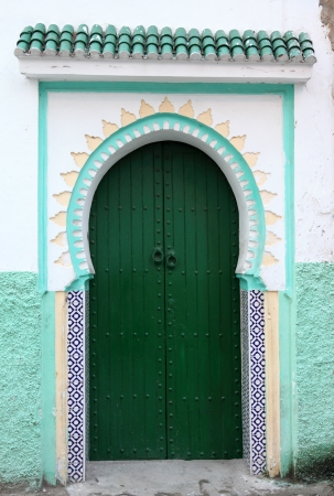 Green door in the medina of Tangier, Moroccoの写真素材