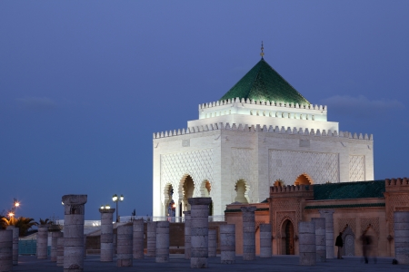 Mausoleum of Mohammed V illuminated at dusk, Rabat Moroccoのeditorial素材
