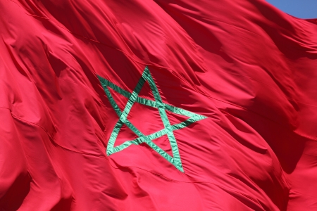 Closeup of the moroccan flag waving in the windの写真素材
