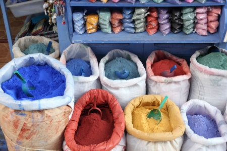 Colors for sale in the medina of Chefchaouen, Moroccoの写真素材