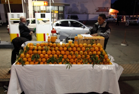 Fresh orange juice selller in Rabat, Moroccoのeditorial素材