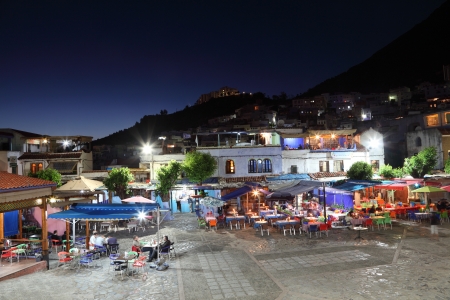 Square in the medina of Chefchaouen at night, Moroccoのeditorial素材