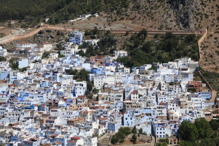 View of the colorful town Chefchaouen in Moroccoの写真素材