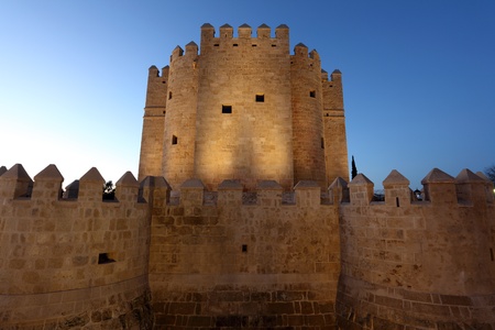 Calahorra tower illuminated at night. Cordoba, Andalusia Spainのeditorial素材