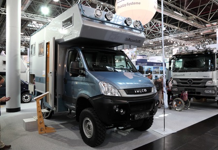 DUSSELDORF - SEPTEMBER 4: Bimobil offroad camper at the Caravan Salon Exhibition 2013 on September 04, 2013 in Dusseldorf, Germany.のeditorial素材