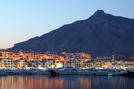 Puerto Banus at dusk, marina of Marbella, Spainの写真素材