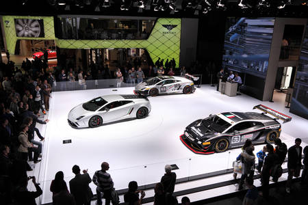 International Motor Show in Frankfurt, Germany. Lamborghini, supercars at the 65th IAA in Frankfurt, Germany on September 17, 2013のeditorial素材