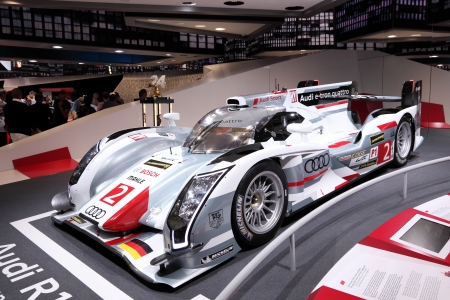 International Motor Show in Frankfurt, Germany. Audi Le Man Racing Car e-tron quattro at the 65th IAA in Frankfurt, Germany on September 17, 2013のeditorial素材