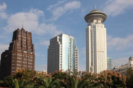 Highrise buildings at People's Square in Shanghai, Chinaのeditorial素材
