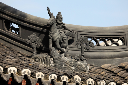 Closeup of a traditional chinese roof in Shanghai, Chinaの写真素材