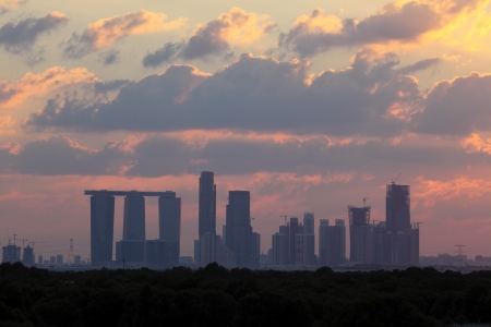 Abu Dhabi Skyline at sunset. United Arab Emiratesの写真素材