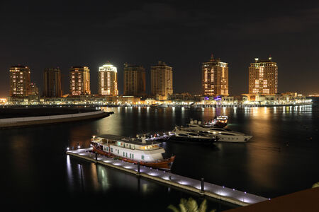 Marina of Porto Arabia at night. Doha, Qatar, Middle East