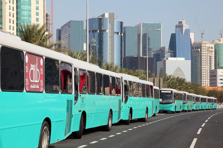Buses on the Corniche of Doha at Qatar National Day, 18th December 2013